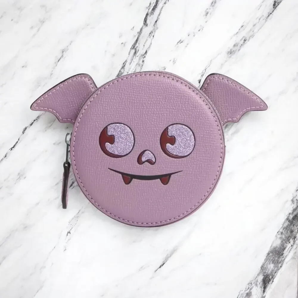 Coach Coin Case With Halloween Bat Jasmine Purple Leather CW465
